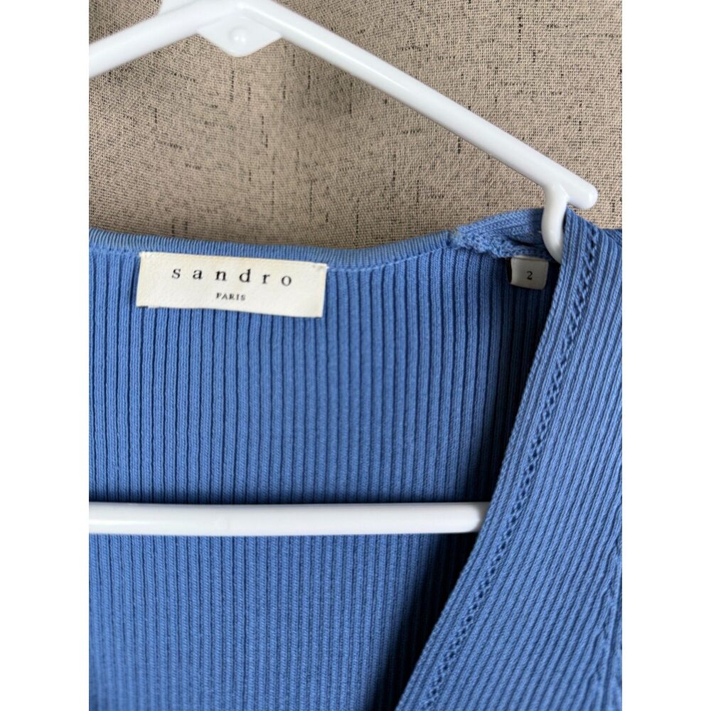 Sandro Ribbed V-Neck Short Sleeve Top - Picture 5 of 6